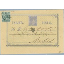 1876. 5 c. azul + 5 c.verde Impuesto de Guerra. (Ed.183) Huesca a Madrid. Mat. Madrid (Laiz 8Fb) 35€