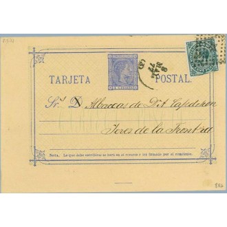 1877. 5 c. azul + 5 c. verde. I. de Guerra (Ed. 183) Dirigida a Jerez de Frontera, Mat. Rombo de puntos con estrella (Laiz 8Fb) 
