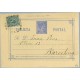1877. 5 c. azul + 5 c. verde. I. de Guerra (Ed. 183) Alicante a Barcelona, Mat.Taladro sin limar (Laiz 8Fb) 40€