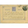 1877. 5 c. azul + 5 c. verde. I. de Guerra (Ed. 183) Bilbao a Barcelona. Mat.Taladro sin limar (Laiz 8Fb) 40€