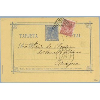 1879. 5 c. azul + 15 c. carmín. I. de Guerra (Ed. 188) Madrid a Zaragoza. Mat. Rombo de puntos con estrella (Laiz 8Ff) 35€
