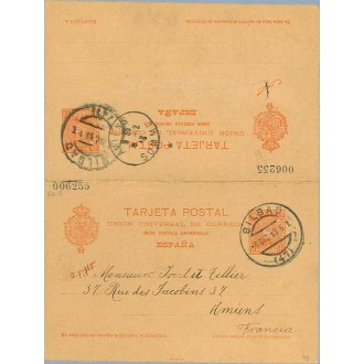 1902. 10 c. + 10 c. rojo. Bilbao a Amiens. Mat. Bilbao y llegada (Laiz 41) 120€