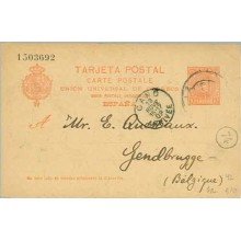1903. Cadete.10 c. rojo. Cádiz a Belgica. Mat. Cadiz y llegada (Laiz 42) 15€