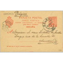 1904. Cadete.10 c. rojo s. salmón. Málaga a Anvers. Mat. Málaga y llegada, marca 117 (Laiz 42A) 15€