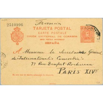 1904. Cadete.10 c. rojo.Tenerife a Paris. Mat.Tenfe. y llegada (Laiz 42A) 15€