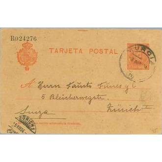 1904. Cadete.10 c. rojo. Murcia a Zurich. Mat. Murcia (Laiz 45) 43€