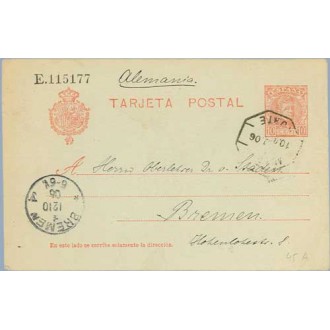 1906.10 c. rojo. Bremen, Alemania. Mat. Ambulante y llegada (Laiz 45A) 6€