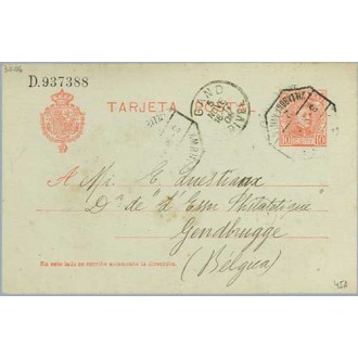 1906. Cadete.10 c. rojo. Avilés a Gendbruge. Mat. Amb. llegada (Laiz 45A) 12€