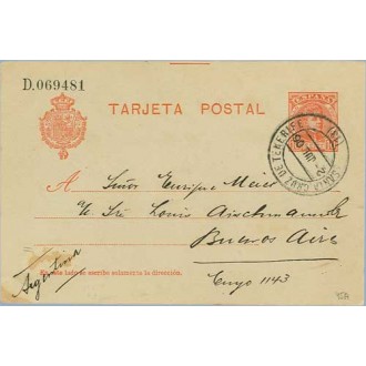 1906. Cadete.10 c. rojo. Tenerife a B. Aires. Mat.Tenerfie (Laiz 45A) 35€