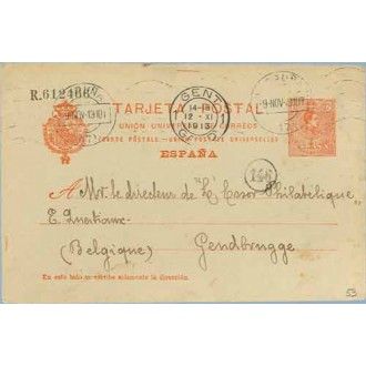 1913. Medallón.10 c. rojo s. azulado. Coruña a Gendbrugge Belgica. Mat. Coruña y llegada, marca 146 (Laiz 53) 24€