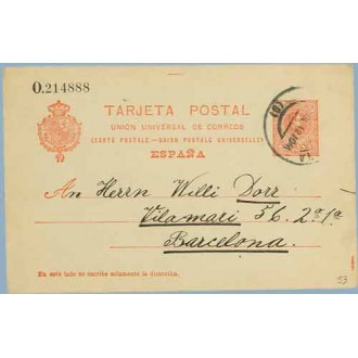 1912. Medallón.10 c. rojo s. azulado. Barcelona. Mat. Barcelona (Laiz 53) 3€