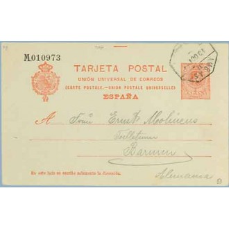 1911. Medallón.10 c. rojo. Málaga a Barmen. Mat. Amb. (Laiz 53) 20€