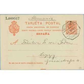1911. Medallón 10 c. rojo. Córdoba a Leizpzig. Mat. Cadiz Certif. (Laiz 53) 180€