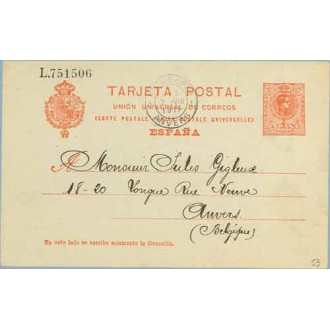 1911. Medallón.10 c. rojo. Valencia a Anvers, llegada (Laiz 53) 6€