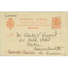 1911. Medallón.10 c. rojo. Sevilla a Masschausetts. Mat. Amb. (Laiz 53) 36€