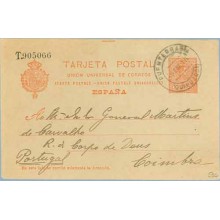 1915. Medallón.10 c. rojo sobre anteado. Fuenterrabía a Coimbra, Portugal. Mat. Fuenterrabía (Laiz 53C) 110€