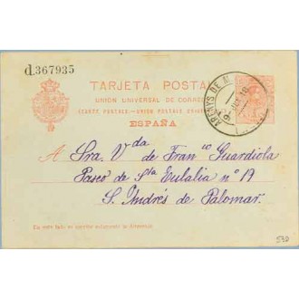 1918. Medallón.10 c. rojo. Arenys de Mar a Andrés de Palomar (Laiz 53D) 20€