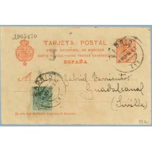1910. Medallón.10 c. rojo + 5 c. verde (Ed. 268). Madrid a Sevilla. Mat. Madrid (Laiz 53Fa) 40€
