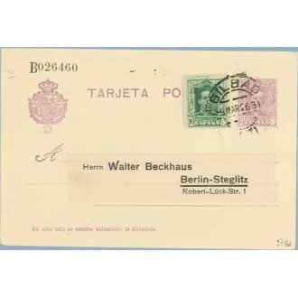 1926. Vaquer.15 c. lila. + 10 c. verde (Ed. 314). Bilbao a Berlin. Mat. Bilbao (Laiz 57Fd) 50€