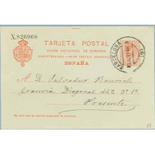 1916. Medallón.10 c. rojo s. azulado. Barcelona. Mat. Barcelona (Laiz 53) 3€