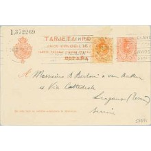 1922. Medallón.10 c. rojo sobre crema + 15 c. amarillo. Medallón (Ed. 271) Madrid a Lugano. Mat. Madrid (Laiz 53EFi) 54€