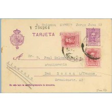 1930. Vaquer. 15 c. lila, numeración tipo III. 5 c. + 5 c. lila. (Ed. 311). Madrid a Bad Soden, Alemania. Mat. Madrid (Laiz 57na