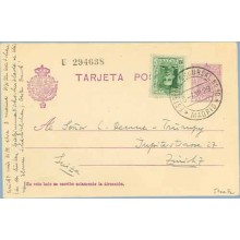 1929. Vaquer.15 c. lila.numeración tipo III + 10 c. verde. Vaquer (Ed. 314) Madrid a Zurich. Mat. Madrid (Laiz 57naFe) 35€