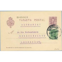 1926. Vaquer.15 c. lila, numeración tipo II + 10 c. verde. Vaquer (Ed. 314) Barcelona a Leipzig. Mat. Barcelona (Laiz 57nFc) 35€