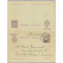 1910. Cadete. 15 c. + 15 c. violeta sobre azulado. Barcelona a Franfurtt. Mat. Barcelona (Laiz 46) 185€